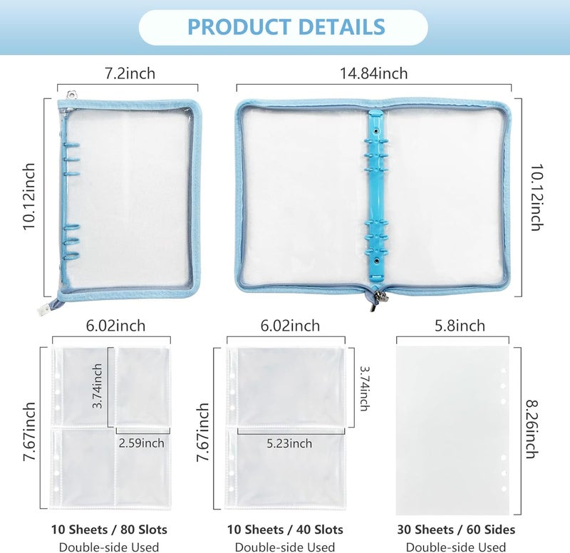 NOCAFI Sticker Storage Organizer Binder A5 Sticker Collecting Book Zipper Album for Adult with Blank Reusable Release Paper and Pocket Pages (Blue) - Image 4